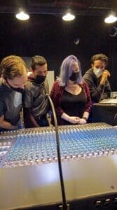 Students checking out Dave's mix.